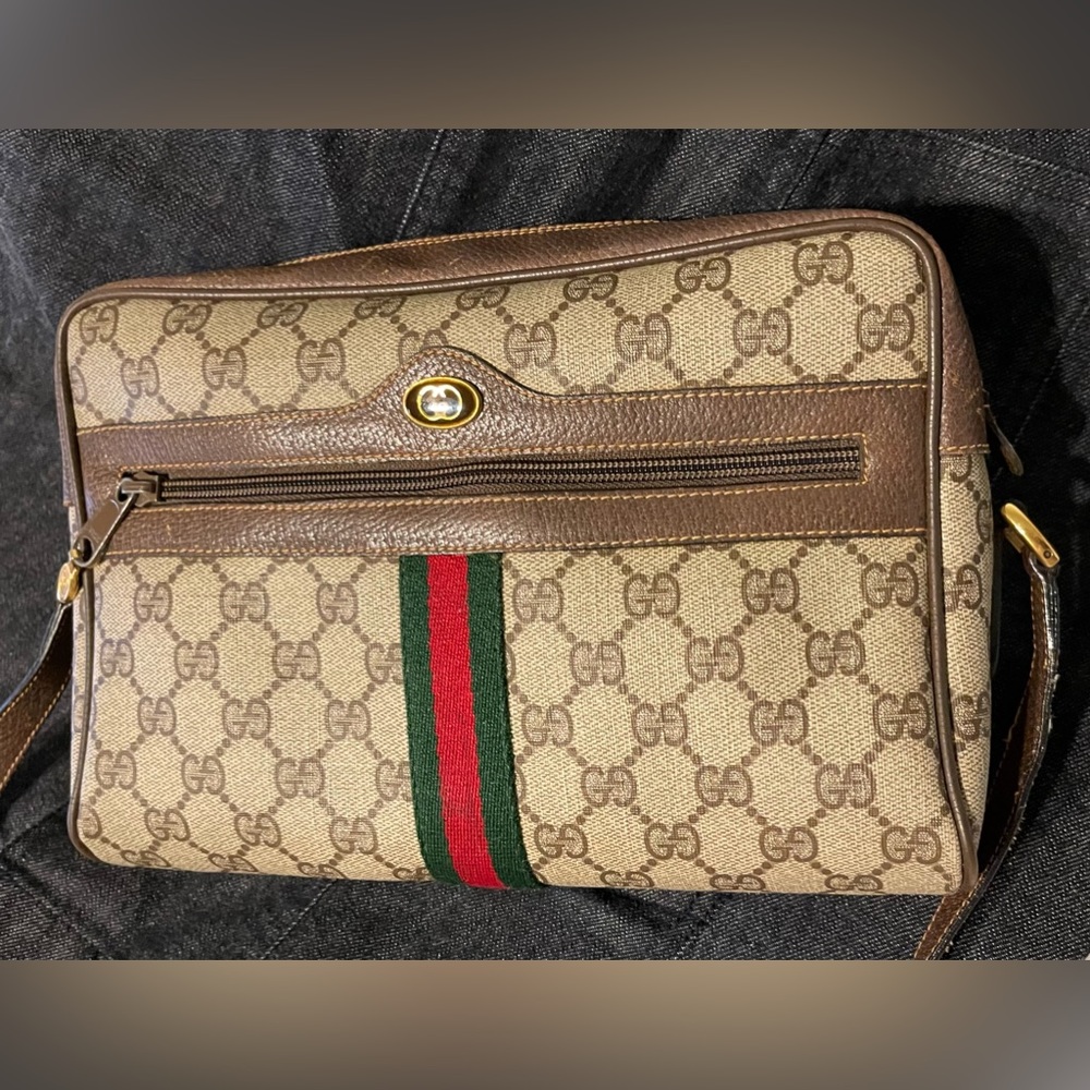 Vintage GUCCI GG Pattern Sherry Shoulder Bag Brown
